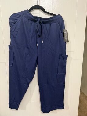 Woman Within Women's Navy Drawstring Cargo Sweatpants